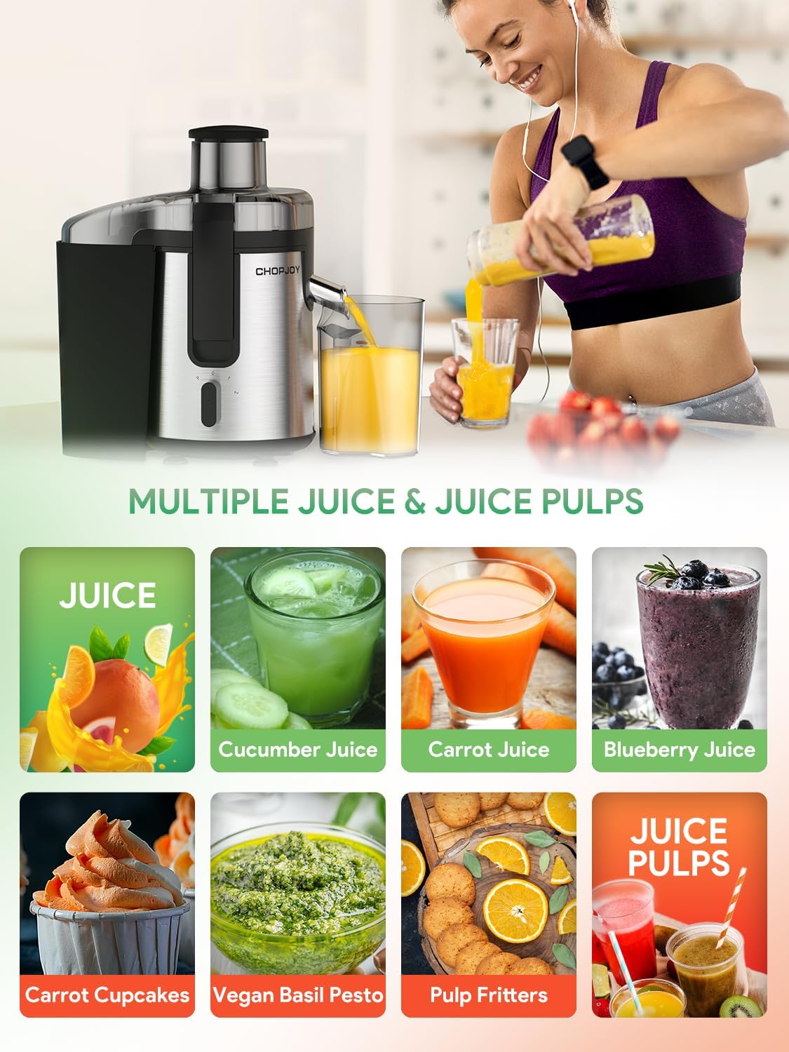 Juicer Machine, 500W Juicer for Fruit and Vegetable, Compact Centrifugal Juicer Extractor Juice Maker with 3-Speed Setting, Easy to Clean, Stainless Steel, BPA Free