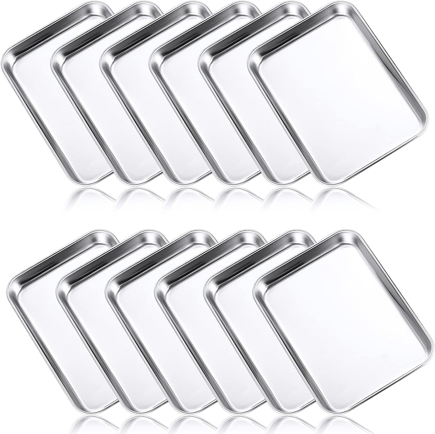 12 Pcs Baking Sheet Stainless Steel Cookie Sheet Small Metal Sheet Pans Professional Rectangle Oven Trays Kitchen Baking Cooking Oven and Toaster, Dishwasher Safe (7.1 x 5.1 Inch)