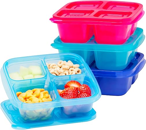 EasyLunchboxesÂ® - Original Stackable Snack Boxes - Reusable 4-Compartment Bento Snack Containers for Kids and Adults, BPA-Free and Microwave Safe Food and Meal Prep Storage, Set of 4 (Jewel Brights)