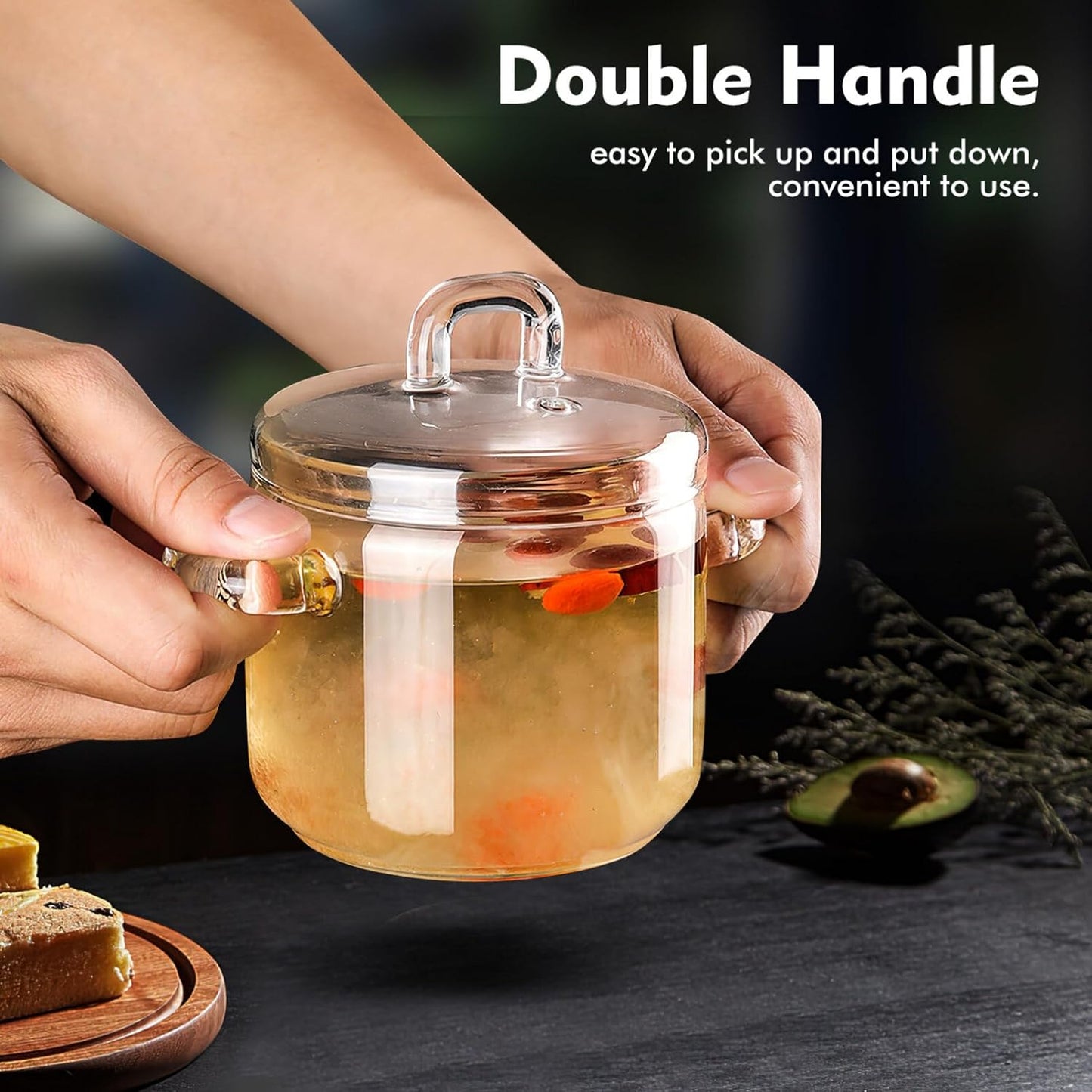 VOSAREA Glass Saucepan with Lid 350ml Clear Glass Stew Pot Heat Resistance Stovetop Cookware for Pasta Noodle Soup Milk