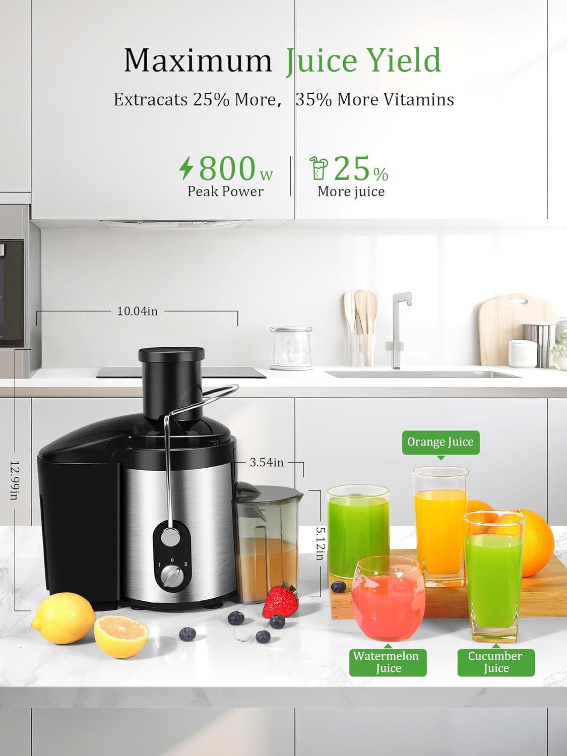 800W Centrifugal Juicer Machines Vegetable and Fruit with 3” Wide Chute, Healnitor Juice Extractor with 2 Speeds, Easy to Clean, Anti-Drip, BPA Free