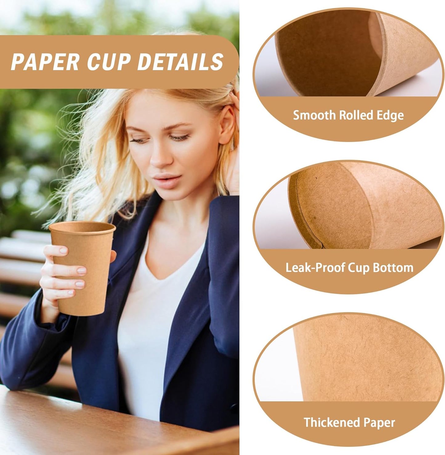 10OZ Disposable Paper Coffee Cup, 270 Count, Leak-Proof, Hot and Cold Beverages, Natural Kraft, Home Use