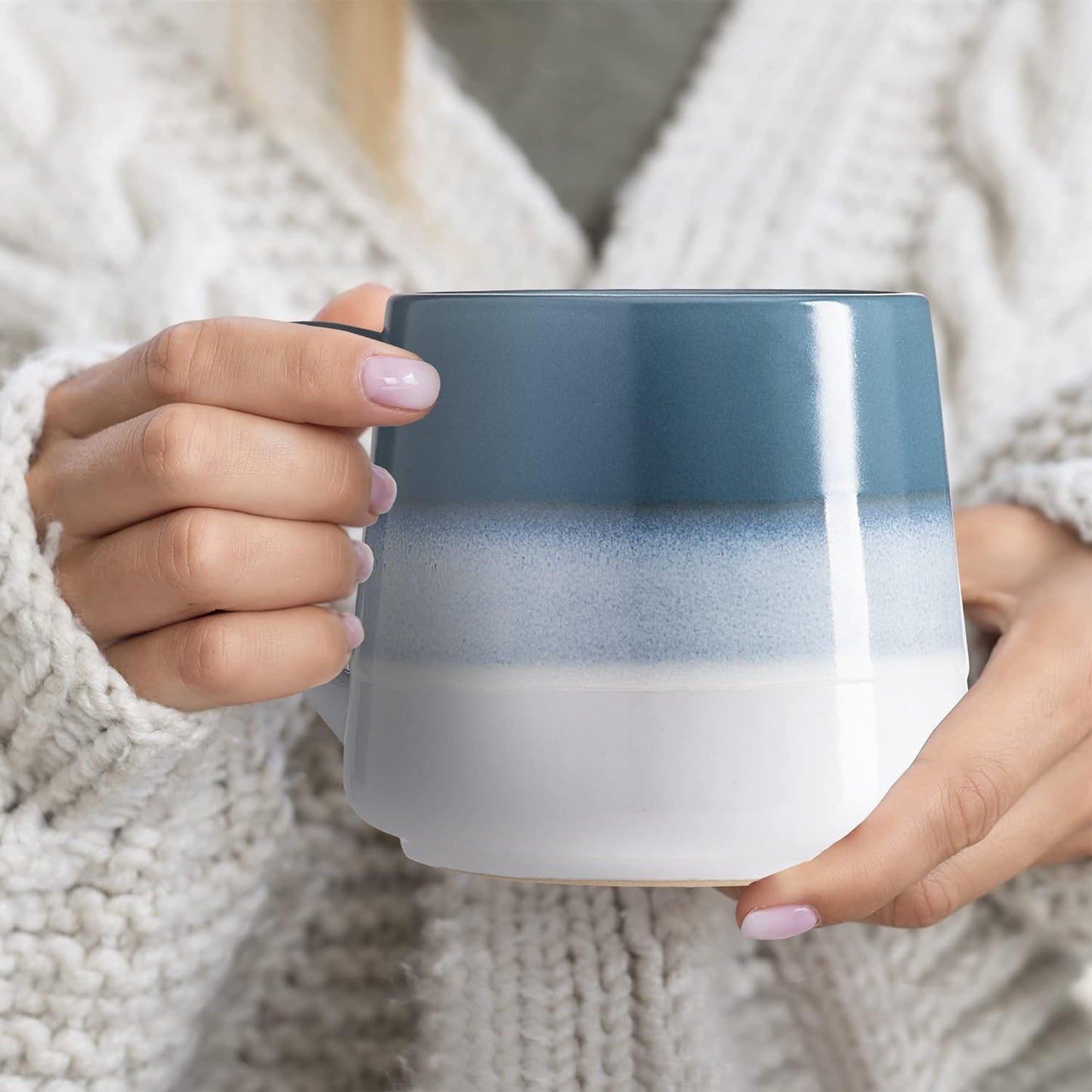 Set of 4 Stoneware Coffee Mugs- Ombre Printed Bright & Colorful Coffee Cups, Mugs for Tea, Latte, and Hot Chocolate, 20 oz (Blue)