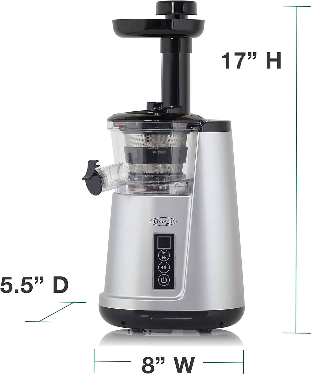 Omega JC3000SV13 Vertical Masticating Juicer, 65 RPM Compact Cold Press Juicer Machine, 150 W, Silver