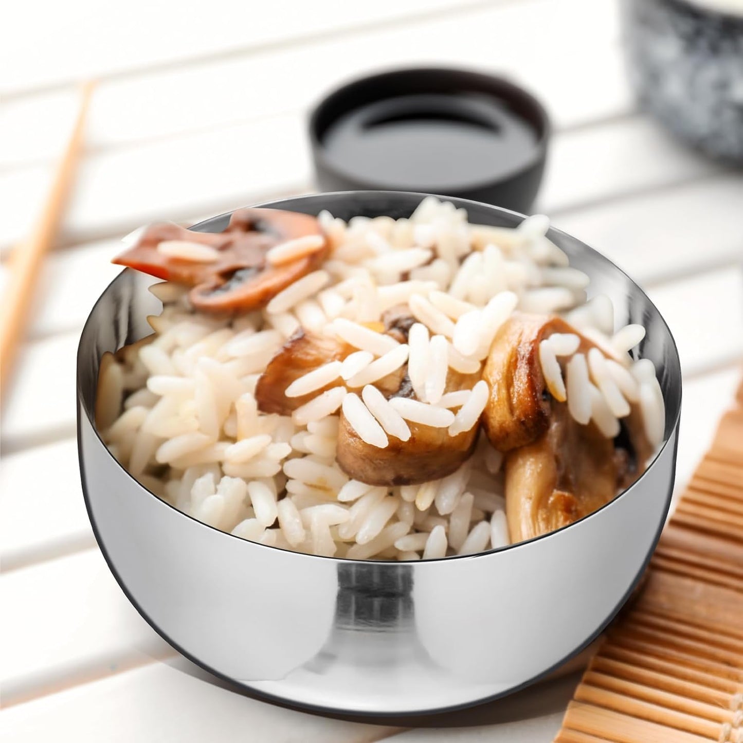 16 Pcs 4.4 oz 3.4 x 3.4 x 1.8 Inch Korean Stainless Steel Bowls with Lids Silver Round Unbreakable Metal Bowl Traditional Noodle Rice Bowl Insulated Soup Bowls for Kitchen Restaurant Serving