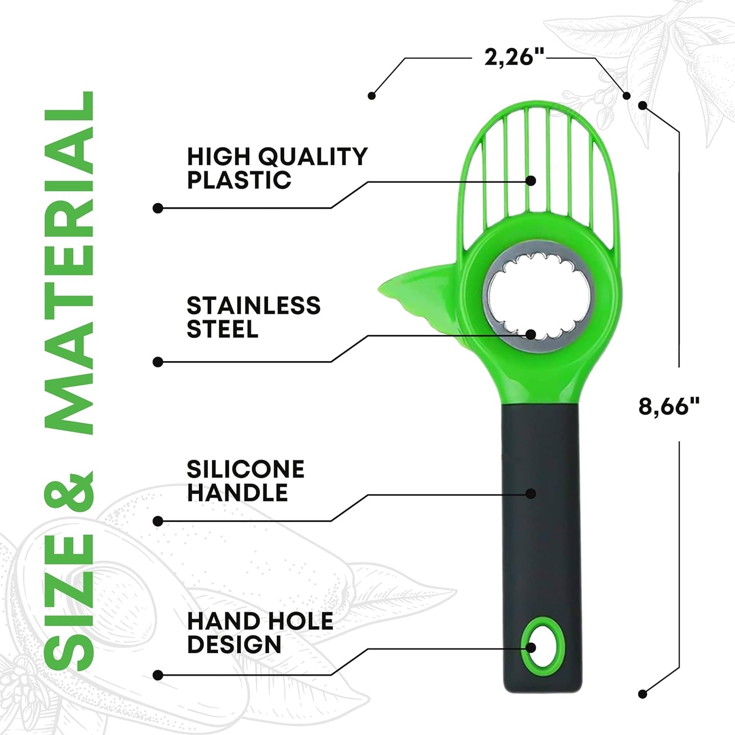 3 in 1 Avocado Slicing Tool – Avocado Cutter with Grip Handle for Fruit and Vegetables Avocado Slicer Splitter Pitter and Cutter with Comfort Handle Avocado Knife Tool for Kitchen Food Vegetable