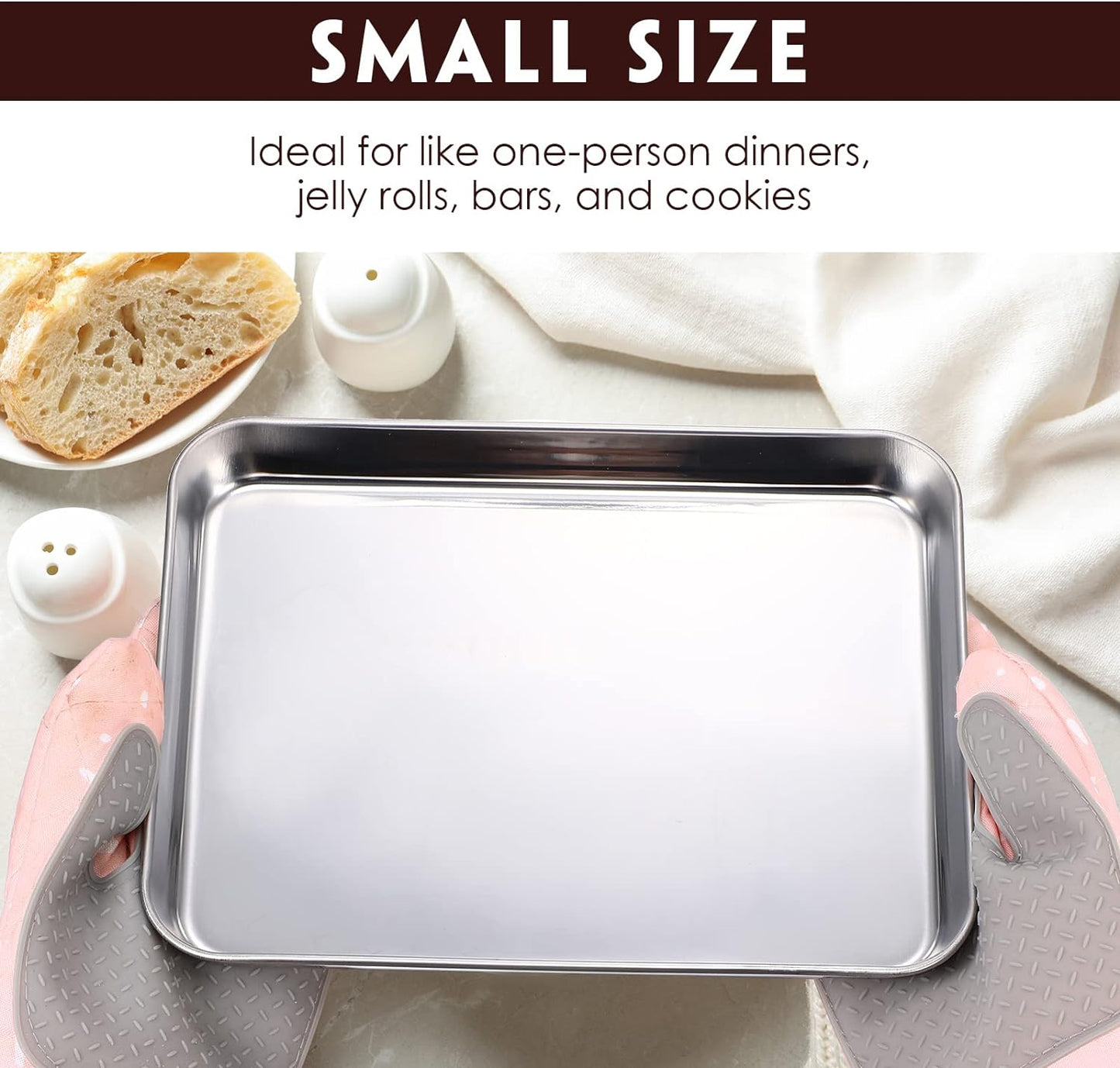 12 Pieces Baking Sheet Pan Cookie Sheet Set for Oven Stainless Steel Small Baking Pan 10 x 8 x 1 Inch Cake Toaster Roasting Metal Rectangle Trays, Oven and Dishwasher Safe