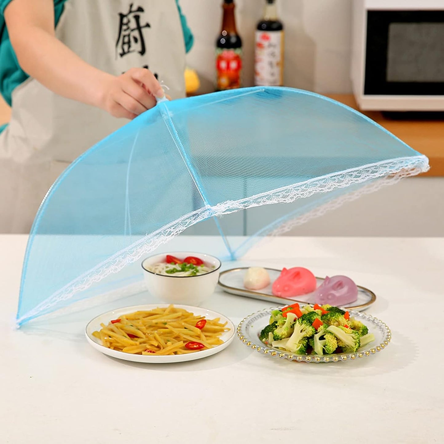 6 Pack Colored Mesh Food Cover Tents by Winknowl, Reusable and Collapsible Large 17" Pop-Up Food Net Protector Umbrella for BBQ, Picnics, Parties, Outdoor