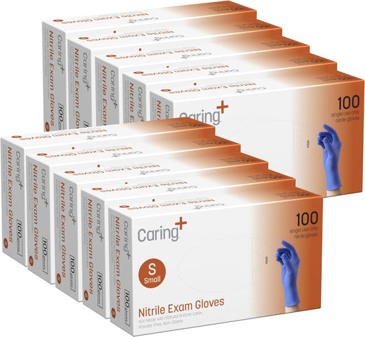 Caring Nitrile Exam Gloves, Powder-Free, Gloves for Medical Use, Cleaning, Food Prep and More
