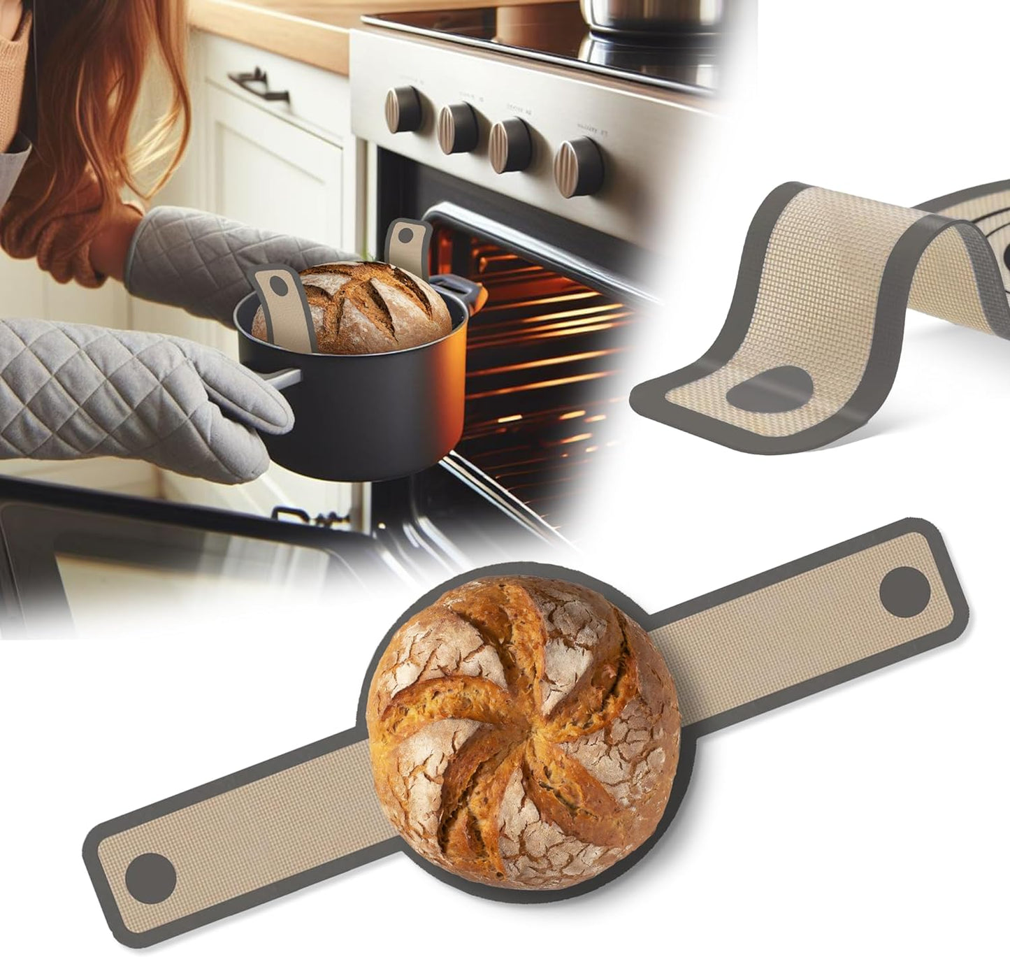 2 PCs Bread Sling - Specially Selected Platinum Silicone – Baking Mat for Dutch Oven – Sourdough Bread Baking Mat