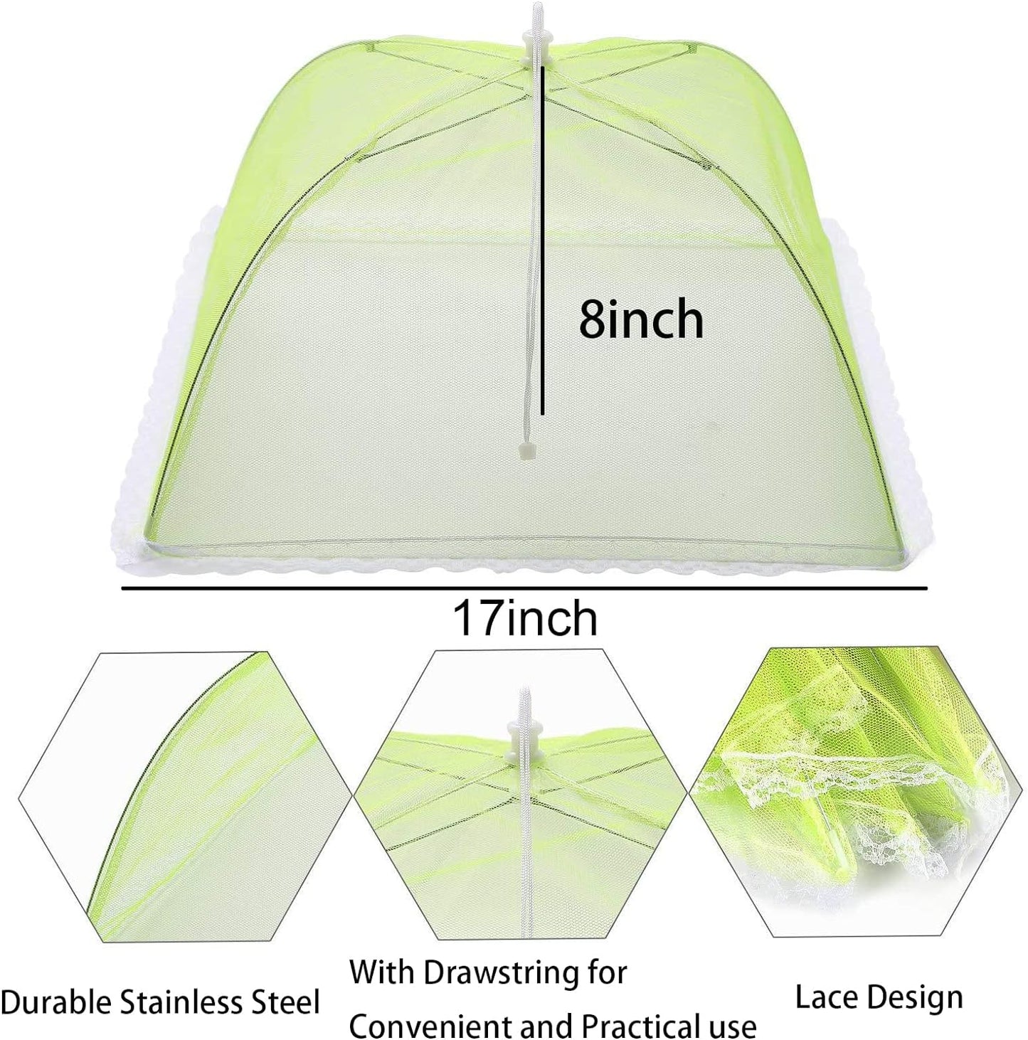 6 Pack Colored Mesh Food Cover Tents by Winknowl, Reusable and Collapsible Large 17" Pop-Up Food Net Protector Umbrella for BBQ, Picnics, Parties, Outdoor