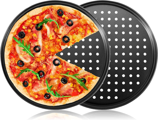 2Pcs Pizza Pans for Oven, Round Pizza Pan with Holes, 12 inch Pizza Tray for Oven, Baking Steel Pizza Oven Accessories, Nonstick Pizza Plates Bakeware Sets For Home Restaurant Kitchen