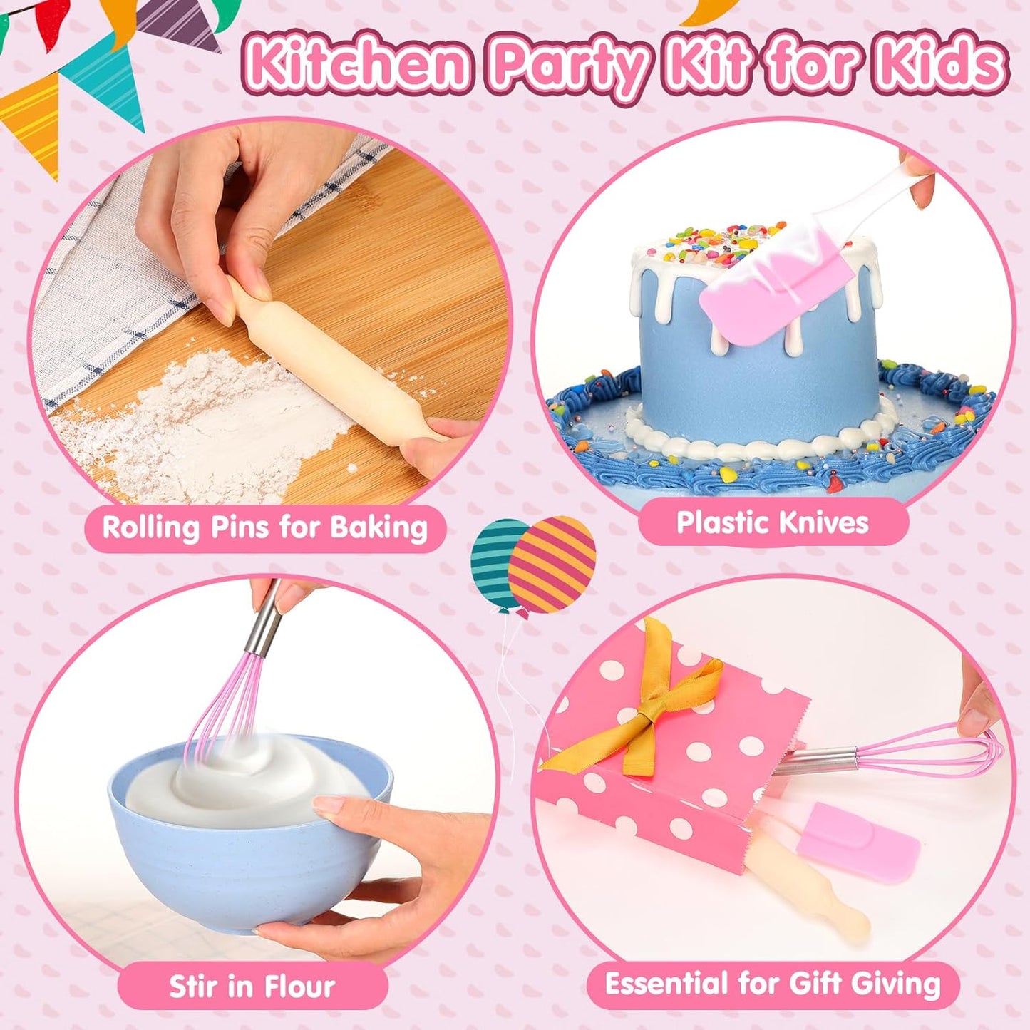 48 Pcs Kids Mini Baking Sets for Real Cooking Games Prize Party Favors, with Spatula, Rolling Pin, Whisk, Gift Bags for Baking Cooking Party Class