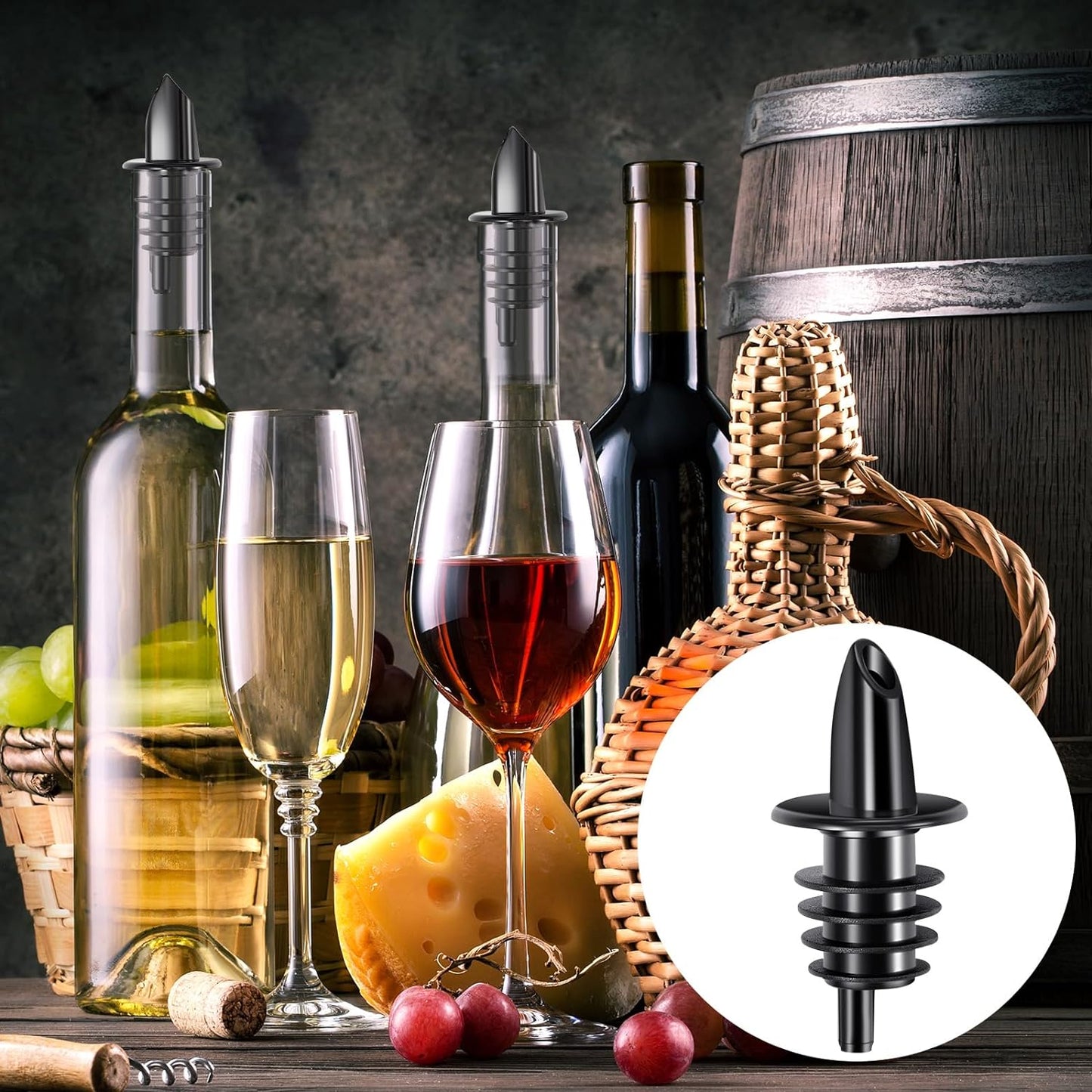 200 Pcs Liquor Bottle Pourers Plastic Bottle Pourers for Alcohol Classic Black Spouts for Bottles to Flow Syrup, Wine, Oil, Alcohol, Ice, Coffee, Pubs, Clubs, Restaurants, Bars, Shop, Diner