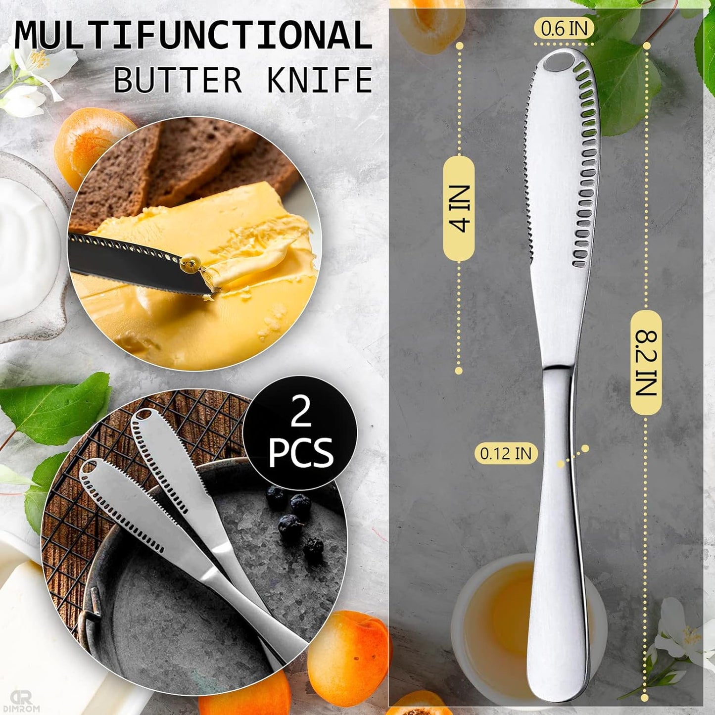 2Pcs Butter Knife Spreader Long - Butter Spreader Knife Stainless Steel Butter Knife for Cold Butter Kitchen Accessories - 3 In 1 Butter Knife Serrated Knife Kitchen Gadgets Cheese Butter Mill Tool