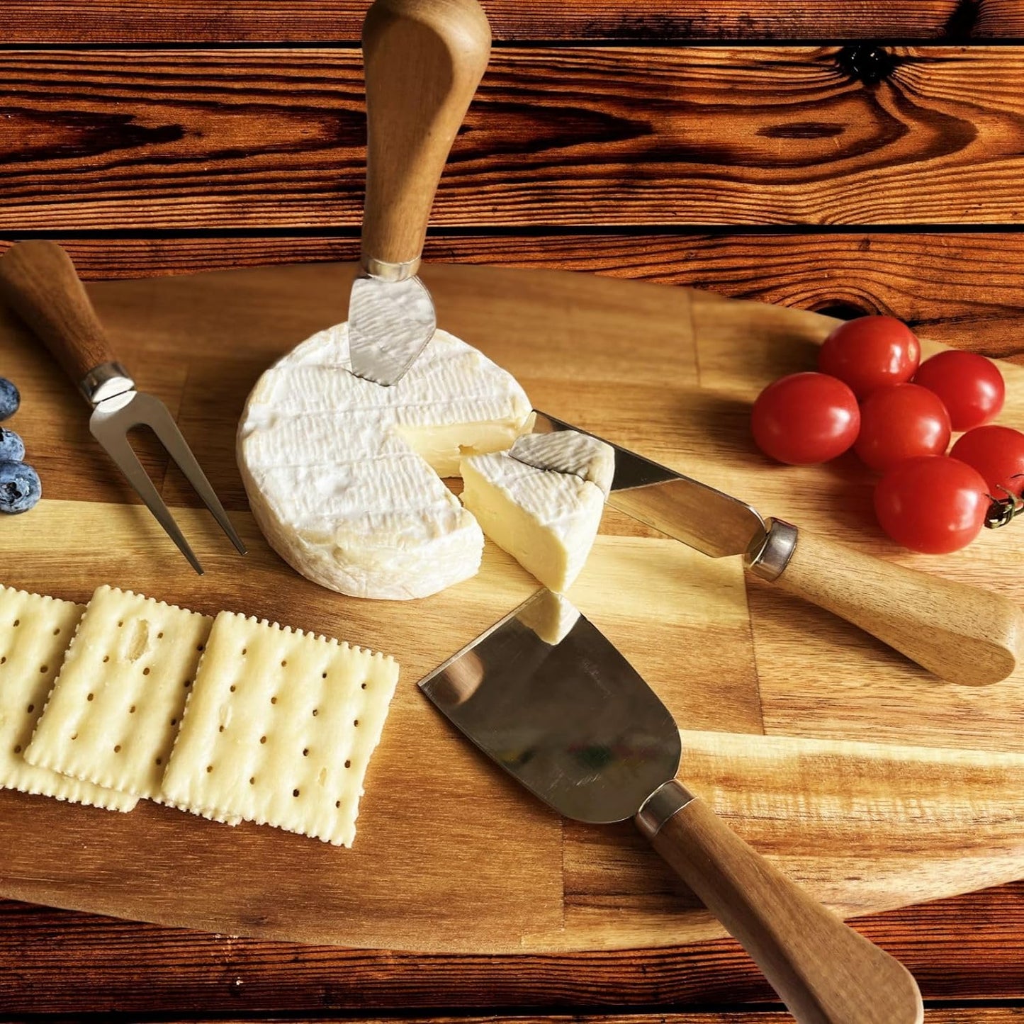 4 Piece Cheese Knives Set with Wooden Handle, Mini Steel Stainless Cheese knife set for Charcuterie and Cheese spread, Perfect for Cheese Slicer and Butter Cutter