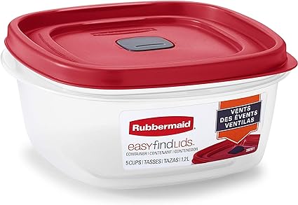 Rubbermaid Easy Find Vented Lid Food Storage Containers, 5-Cup, Racer Red