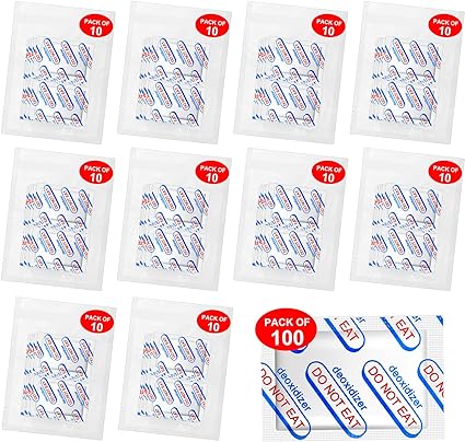 100 Packs 300CC Oxygen Absorbers (10 Packs in Individual Vacuum Bag), Food Grade Oxygen Absorbers for Long Term Food Storage, Perfect for Mylar Bags, Canning, Mason Jars
