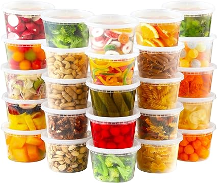 AOZITA 24 Sets 16 oz Plastic Deli Food Containers With Lids, Airtight Food Storage Containers, Freezer/Dishwasher/Microwave Safe, Soup Containers For Takeout Meal Prep Storage