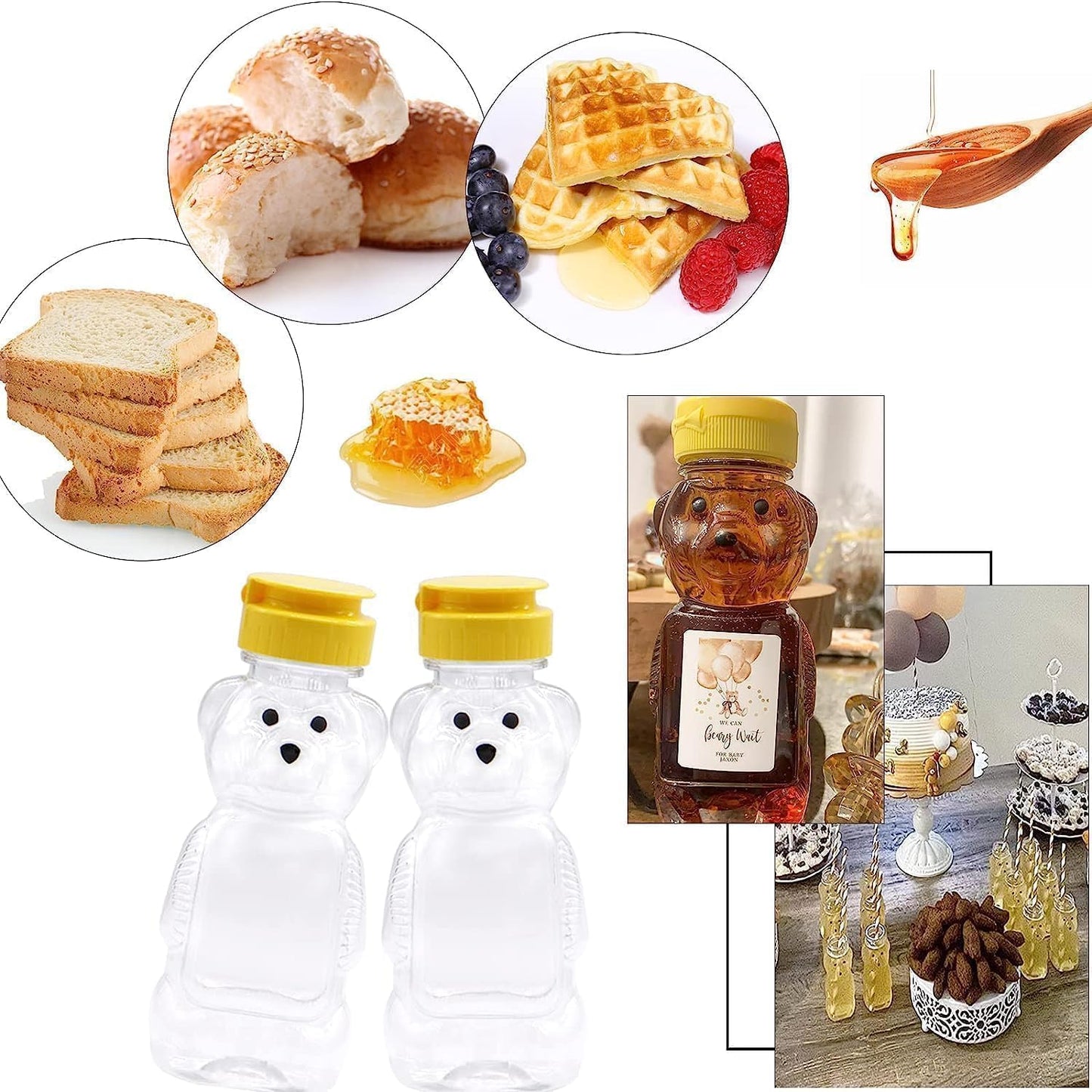 2Pcs 8 Oz Plastic Bear Honey Bottle Jars, Empty Honey Squeeze Bottle with Flip-top Lid for Storing and Dispensing, Yellow Flap Caps for Storing and Dispensing Garlic Presses Dining and Entertaining