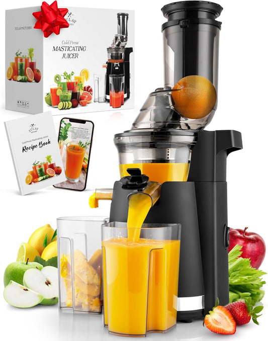 Zulay Fruit Press Machine - Masticating Juicer Machine with High Yield, Quiet Motor, & Reverse Function - Cold Press & Carrot Juicer with Wide Chute - Slow Juicer Machines for Fruits & Vegetables