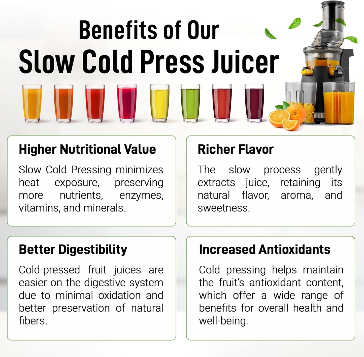 Zulay Fruit Press Machine - Masticating Juicer Machine with High Yield, Quiet Motor, & Reverse Function - Cold Press & Carrot Juicer with Wide Chute - Slow Juicer Machines for Fruits & Vegetables