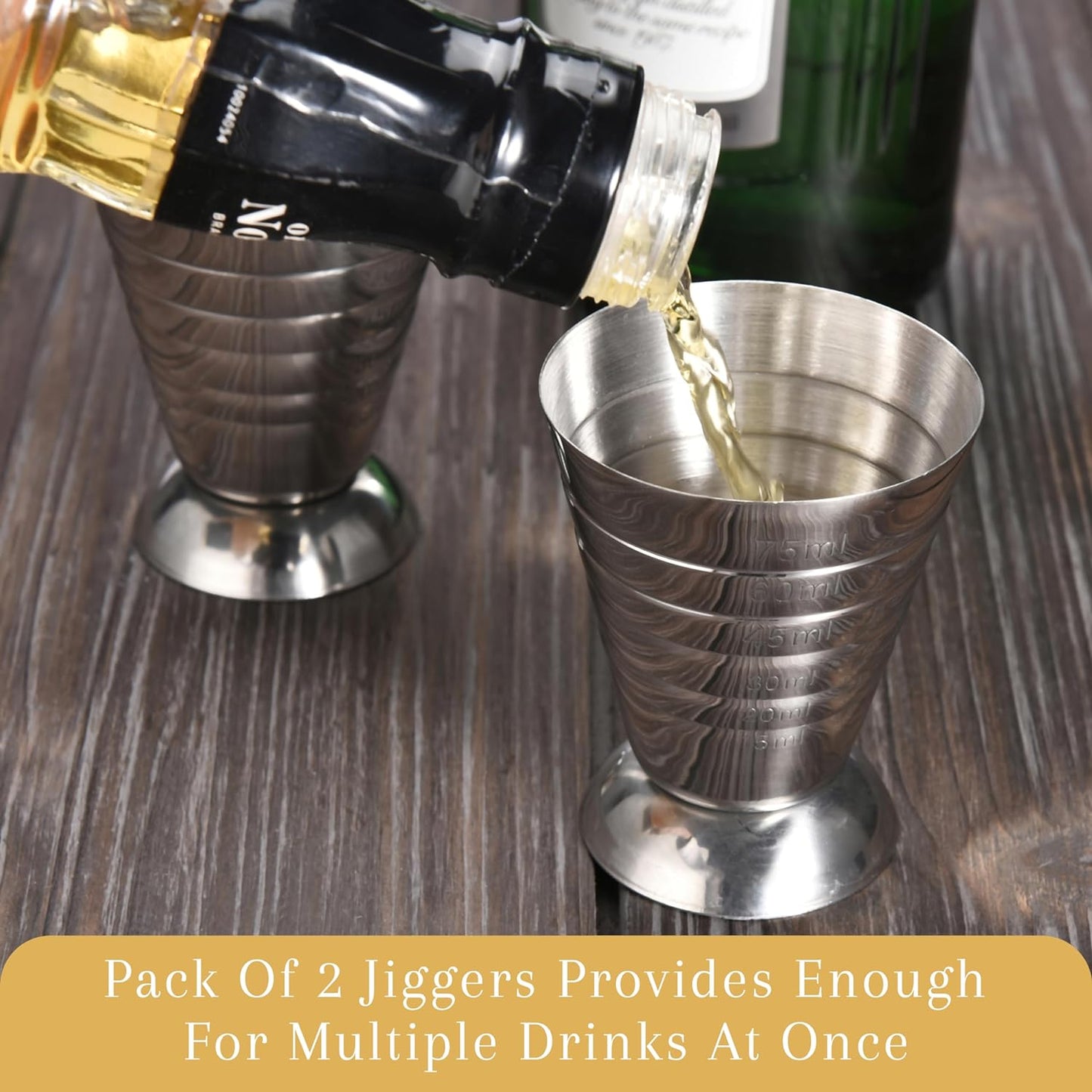 2LB Depot Pack Of 2 Stainless Steel Cocktail Jigger Measuring 2.5 fl oz Measure Cup - Jigger Bar Accessories for Bartending - Measure Wine, Alcohol, Liquor Cocktail Shot - (2.5 fl oz / 5 tbsp / 75 ml)