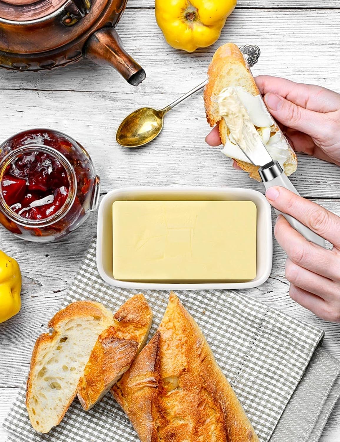 2 Pack Stainless Steel Butter Spreader Knife, Butter Knife with White Porcelain Handle, Cheese Butter Spreader Knives for Kitchen