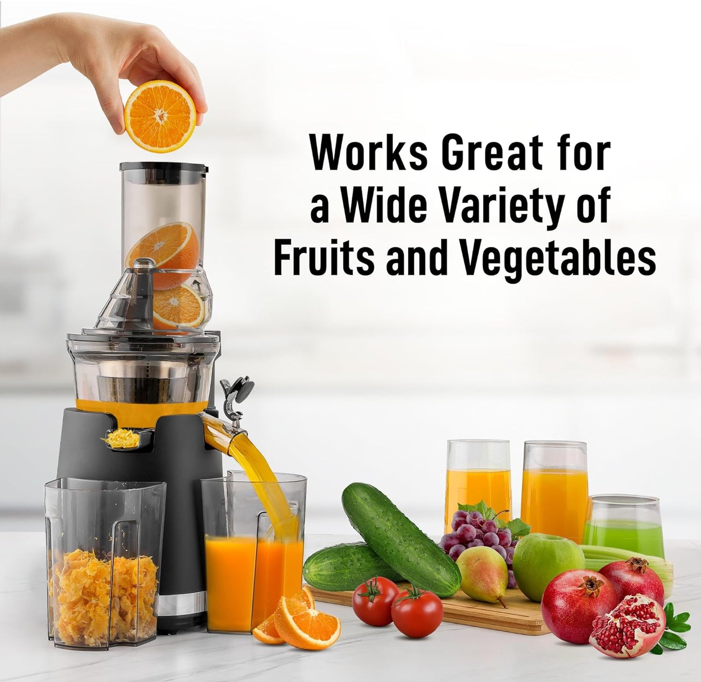 Zulay Fruit Press Machine - Masticating Juicer Machine with High Yield, Quiet Motor, & Reverse Function - Cold Press & Carrot Juicer with Wide Chute - Slow Juicer Machines for Fruits & Vegetables