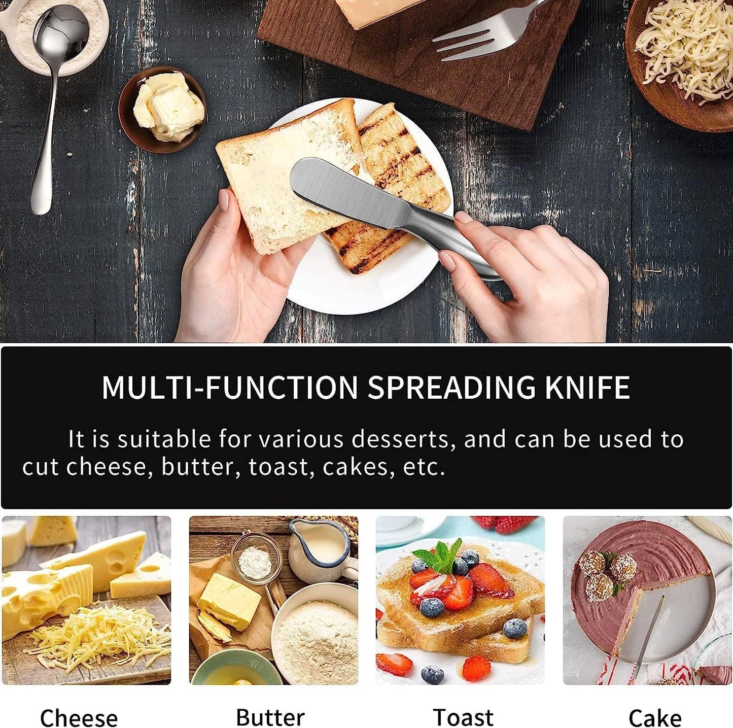 Butter Knife (4 PCS), Stainless Steel Cheese Spreader, Butter Spreader Knives Set, Used for Cheese, Cold Butter, Jam, Pastry and Other Kitchen Daily Spreader Knife