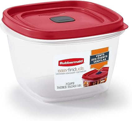 Rubbermaid Easy Find Vented Lid Food Storage Containers, 7-Cup, Red