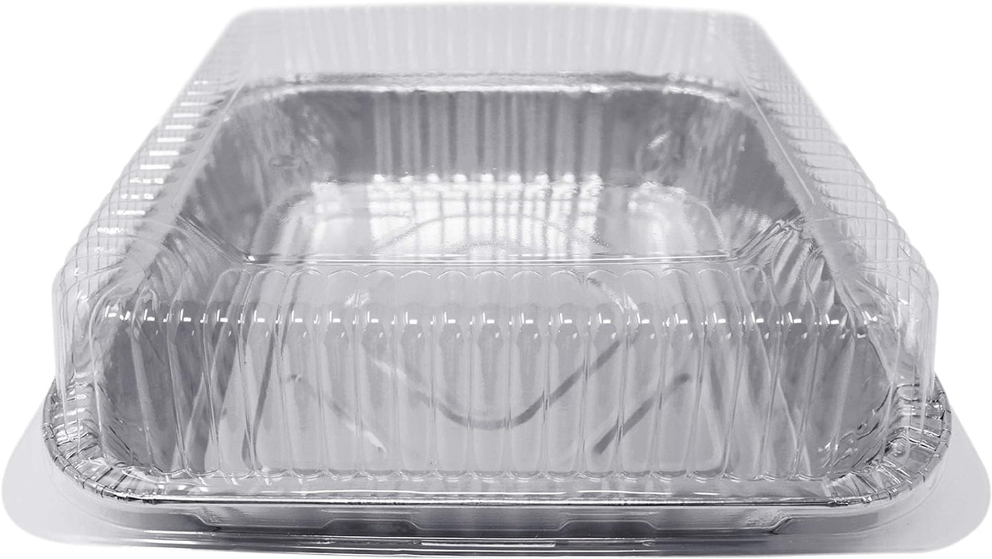 (35 Pack) 8” x 8” Square Baking Cake Pans with Plastic Dome Lids | Heavy Duty l Disposable Aluminum Foil Tins l Portable Food Containers l Perfect for Roasting Oven Toaster Cooking