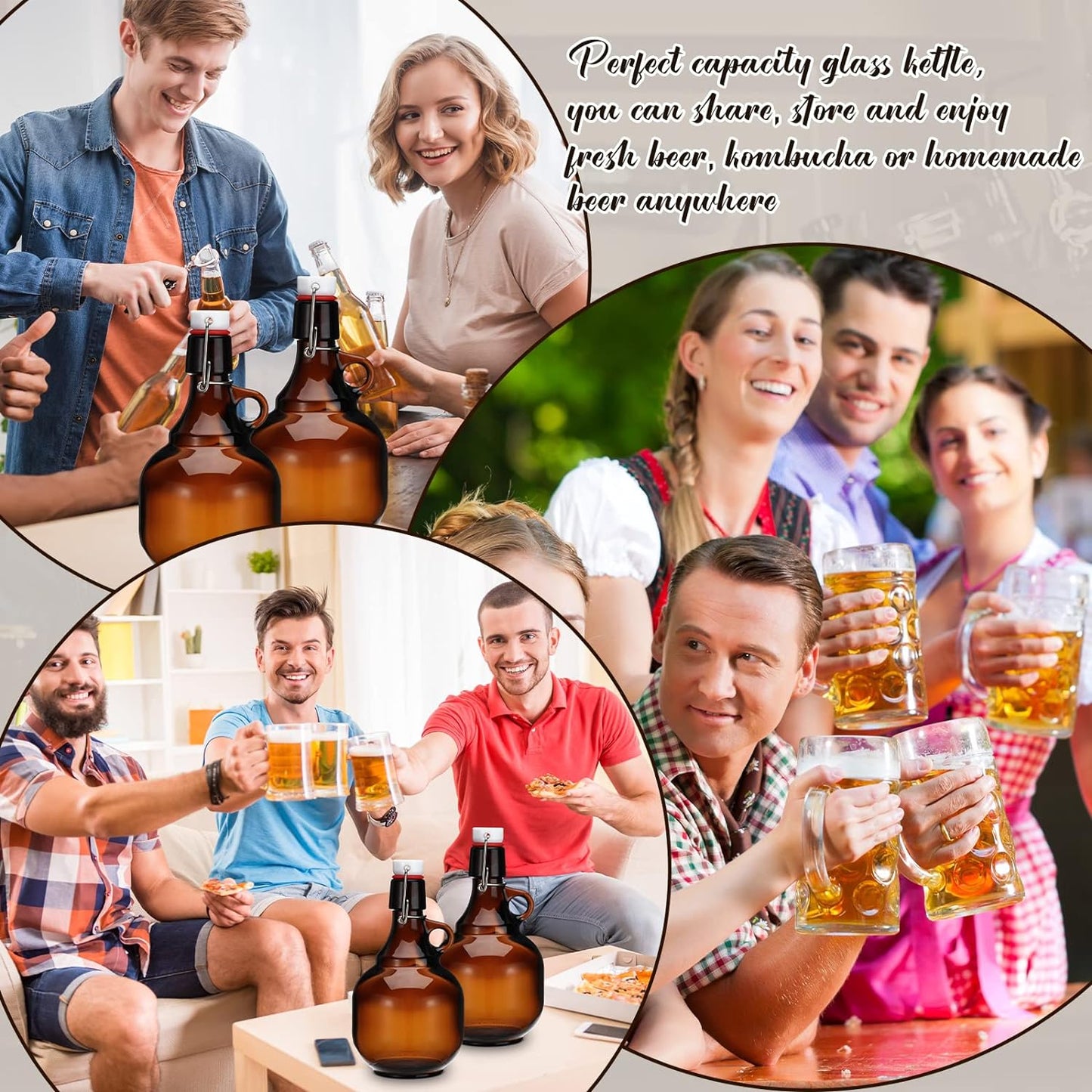 4 Pcs Growlers for Beer Amber Glass Bottles Beer Bottles Glass Jar with Lid Glass Jugs Soda Cider Alcohol Wine Home Brewing Fermenting (34 oz)