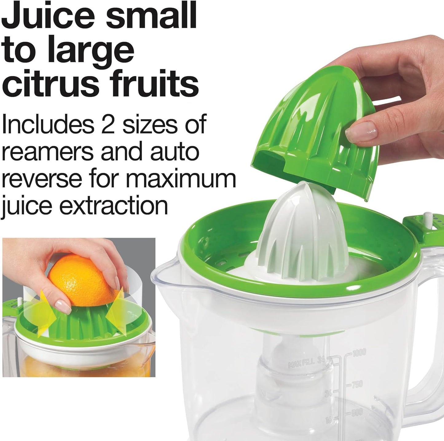 Proctor Silex Juicer Electric Citrus Juicer Machine, 34 oz., for Orange, Lemon, Grapefruit Juice, White and Green (66340)