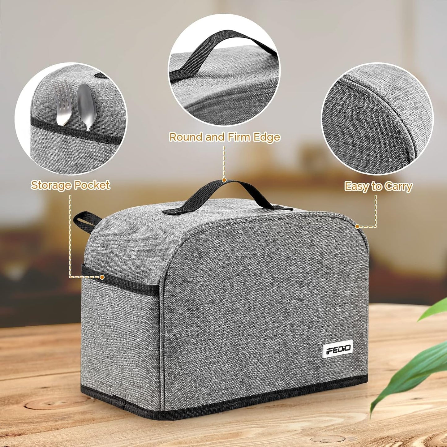 2 Slice Toaster Cover with Pockets, Small Appliance Cover can Hold Jam Spreader Knife & Toaster Tongs