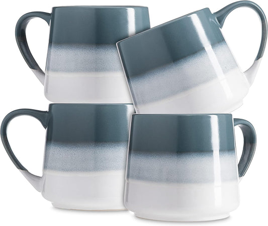 Set of 4 Stoneware Coffee Mugs- Ombre Printed Bright & Colorful Coffee Cups, Mugs for Tea, Latte, and Hot Chocolate, 20 oz (Blue)