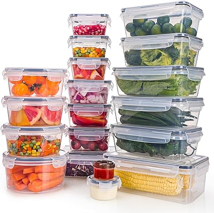 38pcs Containers for Food, 19 Snap Lids and 19 Nesting Containers Plastic Stackable Containers for Kitchen, Refrigerator Organization,Diswasher Safe Microwave Safe