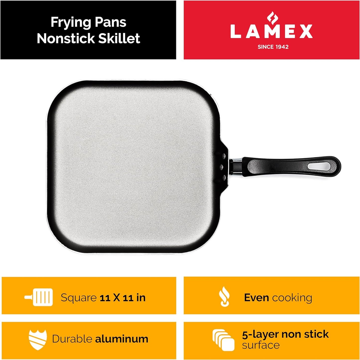 | Frying Pans Nonstick Skillet | Nonstick Square Griddle - Kitchen Appliances - Indoor Grill | 11x11in Pan - Bbq Grill