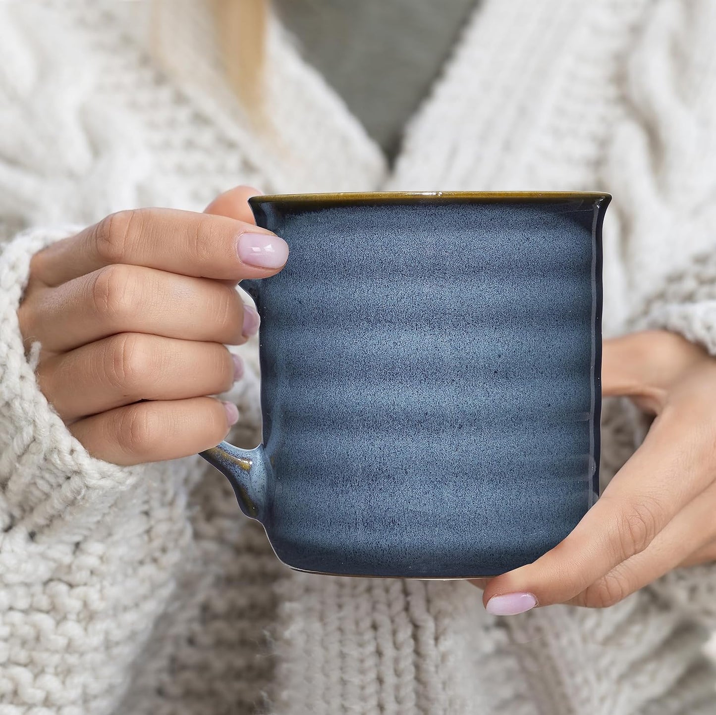 SHEFFIELD HOME Ceramic Mug Set - 4 Large 18oz Coffee Mugs with Handles for Tea, Latte, Cappuccino, Milk and Hot Chocolate. Microwave and Dishwasher Safe - Reactive Glaze